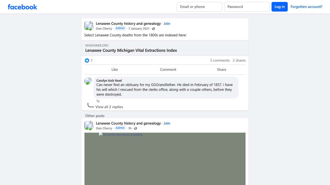 Lenawee County history and genealogy Select Lenawee County deaths from the 1800s are indexed here: Facebook